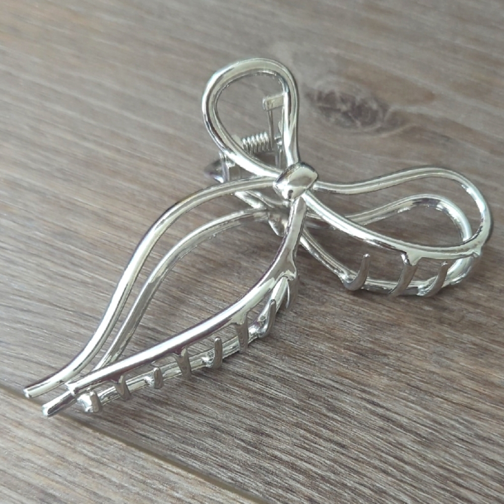 Silver Bow Metal Hair Clip